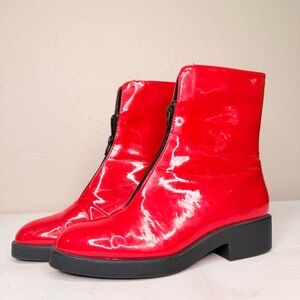 Calico cherry red shiny zip up ankle boots